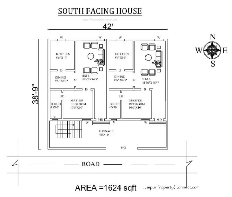 This single bedroom house plan is truly impressive, with a total area of 1624 sqft.