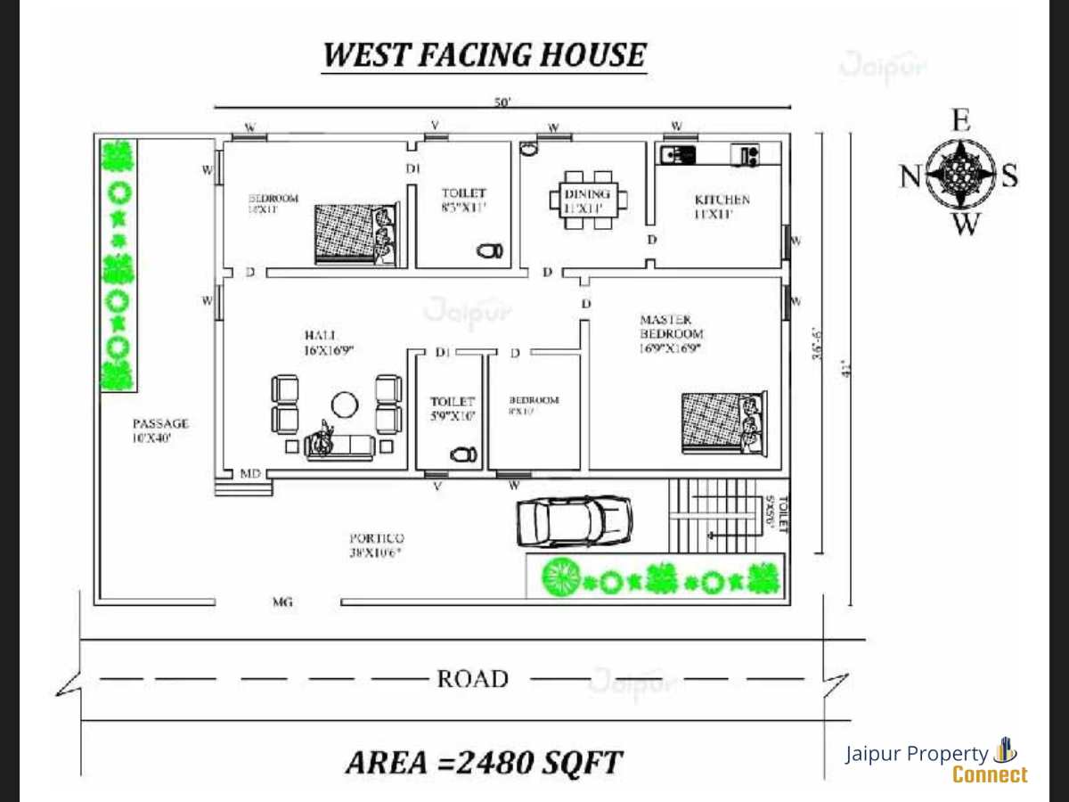 West face elevation of 30'x60' East facing house plan is given as