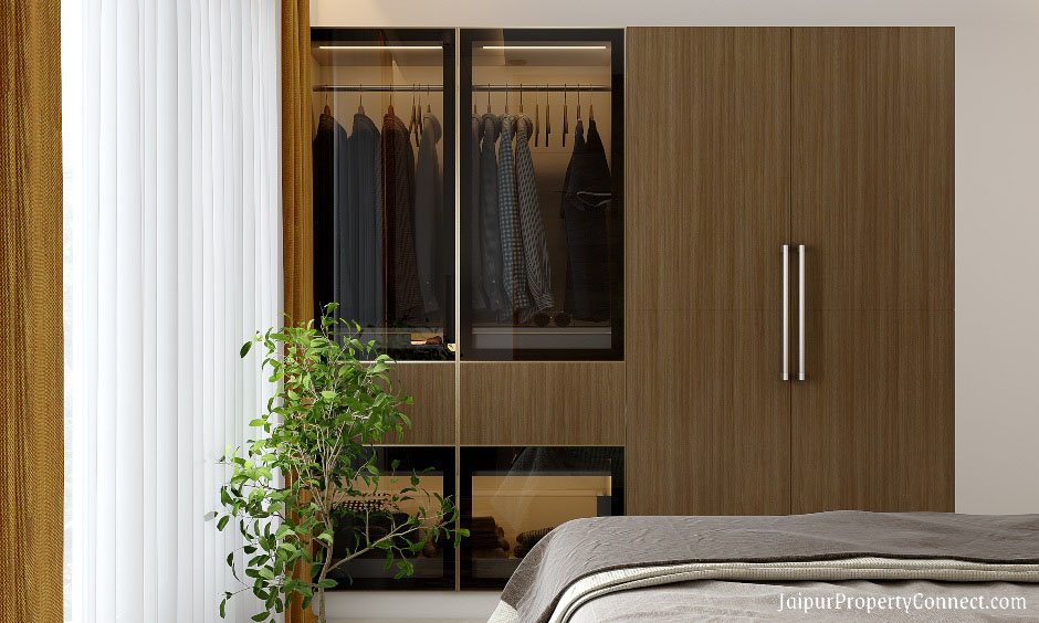2bhk-home-wardrobe-with-wooden-doors-and-glass-front