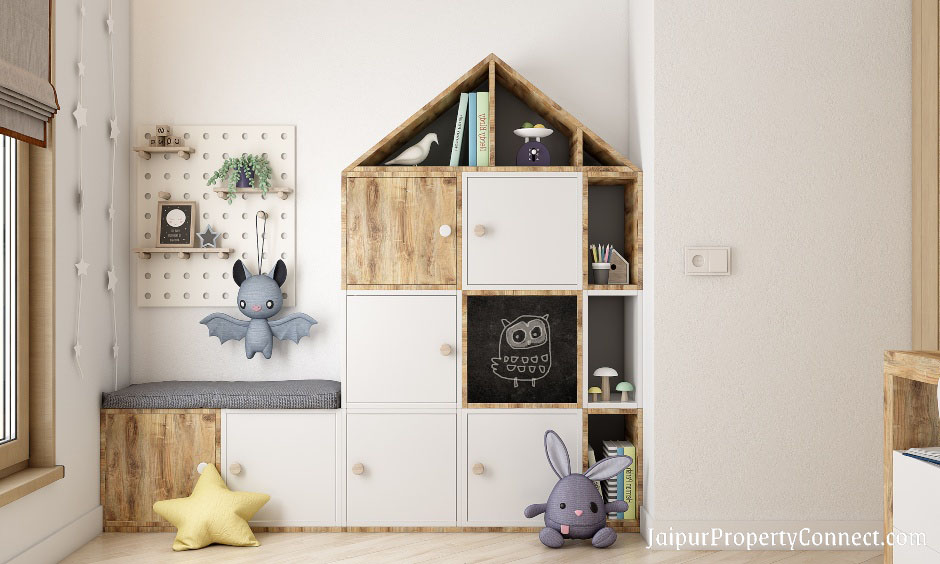 Kids-storage-unit-designed-in-hut-shape-in-2bhk-room-designKids-storage-unit-designed-in-hut-shape-in-2bhk-room-design