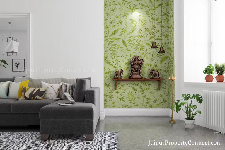 Mandir Designs for Small Flats With Wallpapers