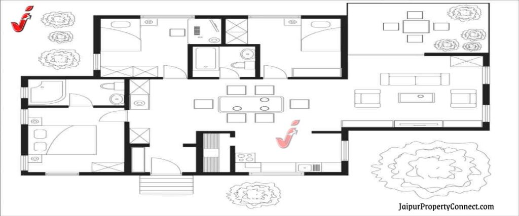 While some furniture and fixtures are provided with the home, some drawings are placed to understand the floor plan bette