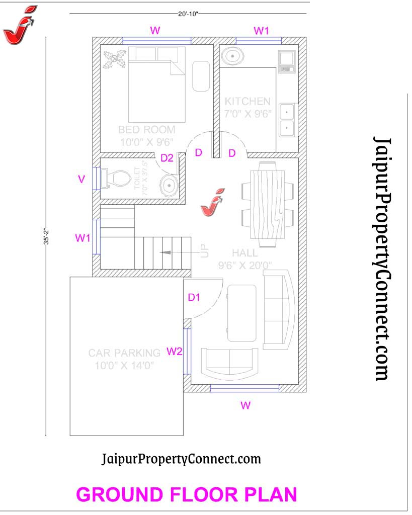 21X36 Modern 3Bedroom North Facing House Plan: