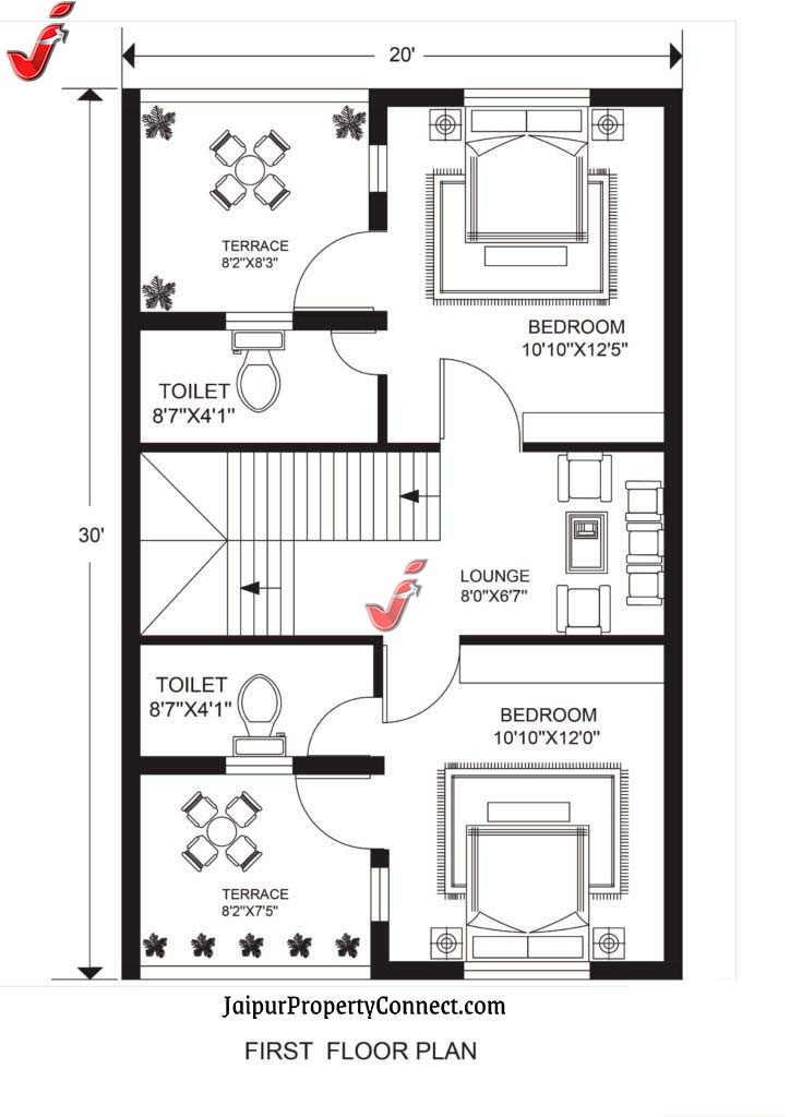 20X30 Duplex 3 BHK House Plan: