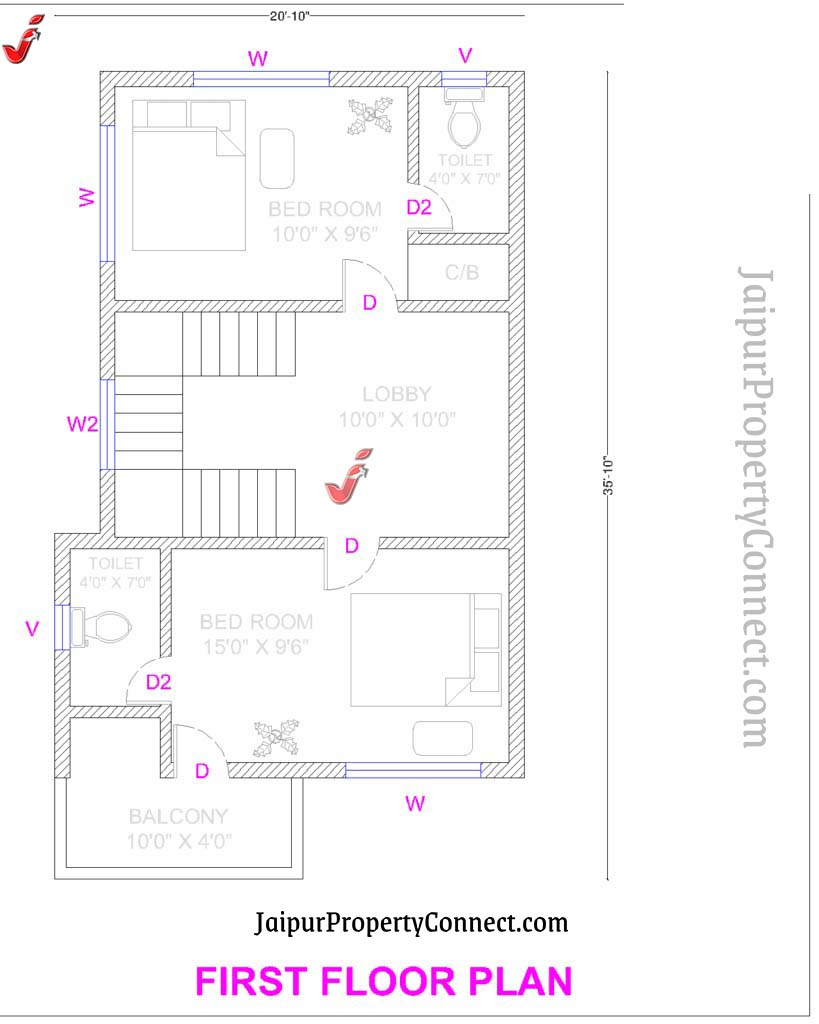 21X36 Modern 3Bedroom North Facing House Plan: