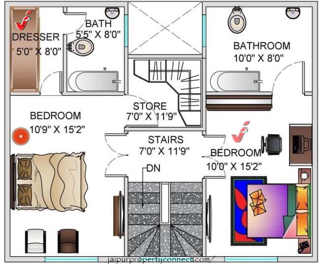 25X30 Duplex 2 BEDROOM House Plan Design